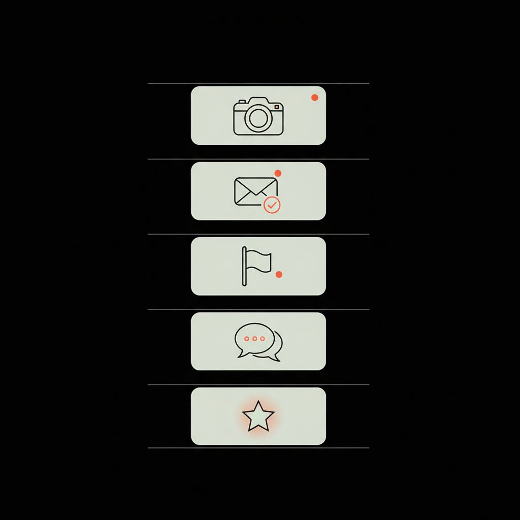 Minimal 2D vector checklist with camera, message, flag, chat bubble, and star icons in Social Success Hub brand colors illustrating how much to delete a Google review