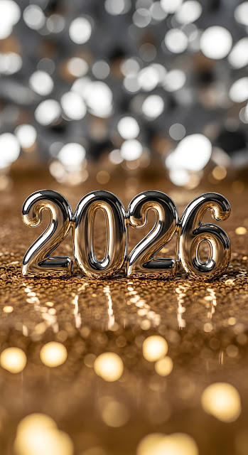 Chrome 2026 Numbers on Gold Glitter Bokeh - Free mobile Wallpaper