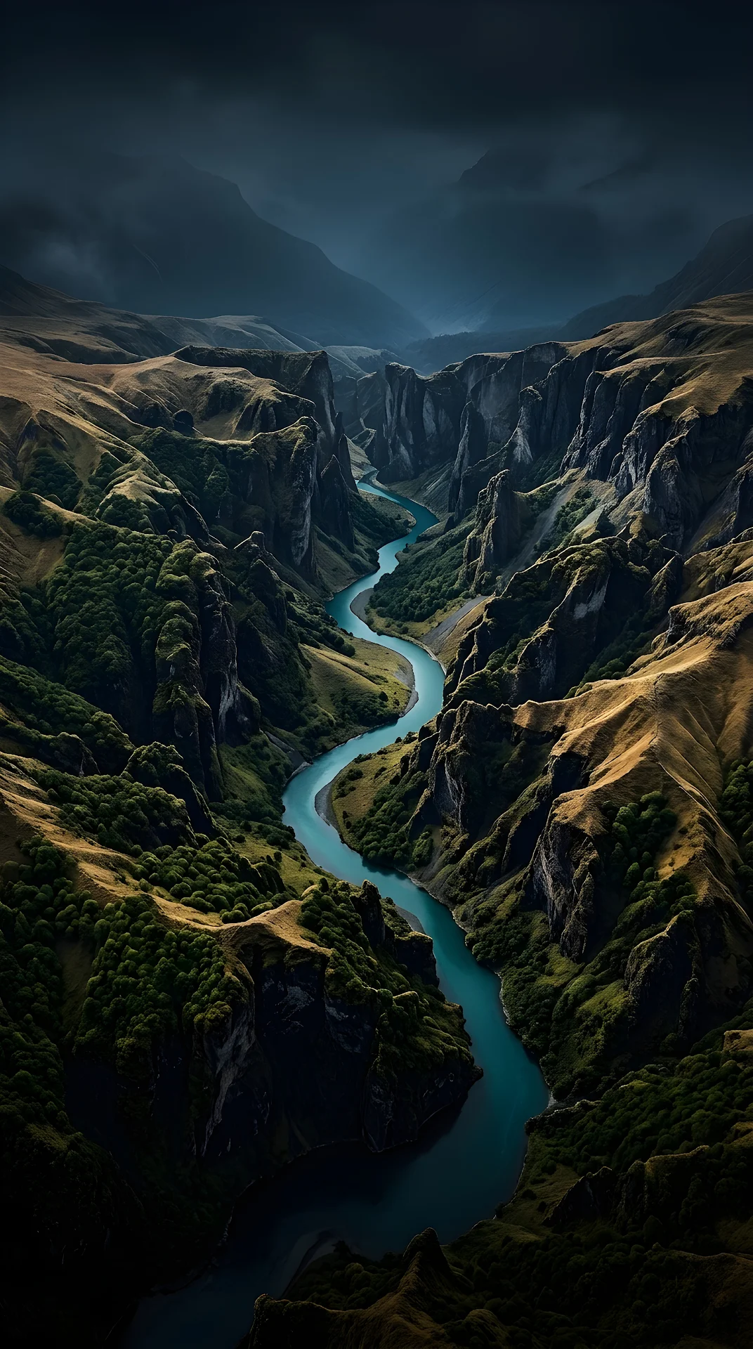 Aerial 3D Render of an Emerald River Valley and Textured Ridges - Free 4K mobile Wallpaper