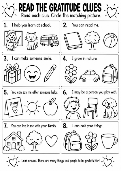 Read the Gratitude Clues Worksheet