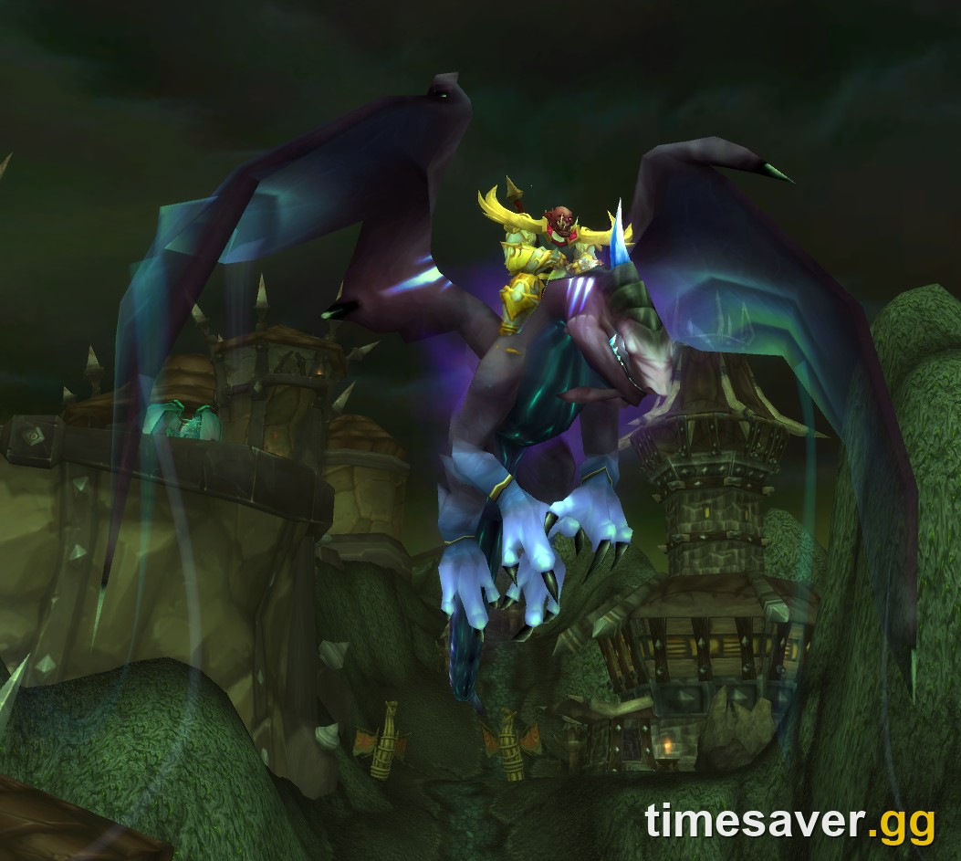 A Netherwing nether drake flying mount from Shadowmoon Valley — an account-permanent, solo-earned reward that needs no server population