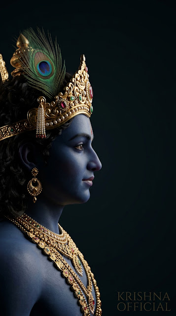 Lord Krishna Profile Portrait 3D Render - Free mobile Wallpaper
