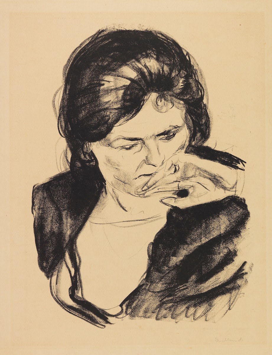 Frauenkopf mit der Hand am Mund 1920