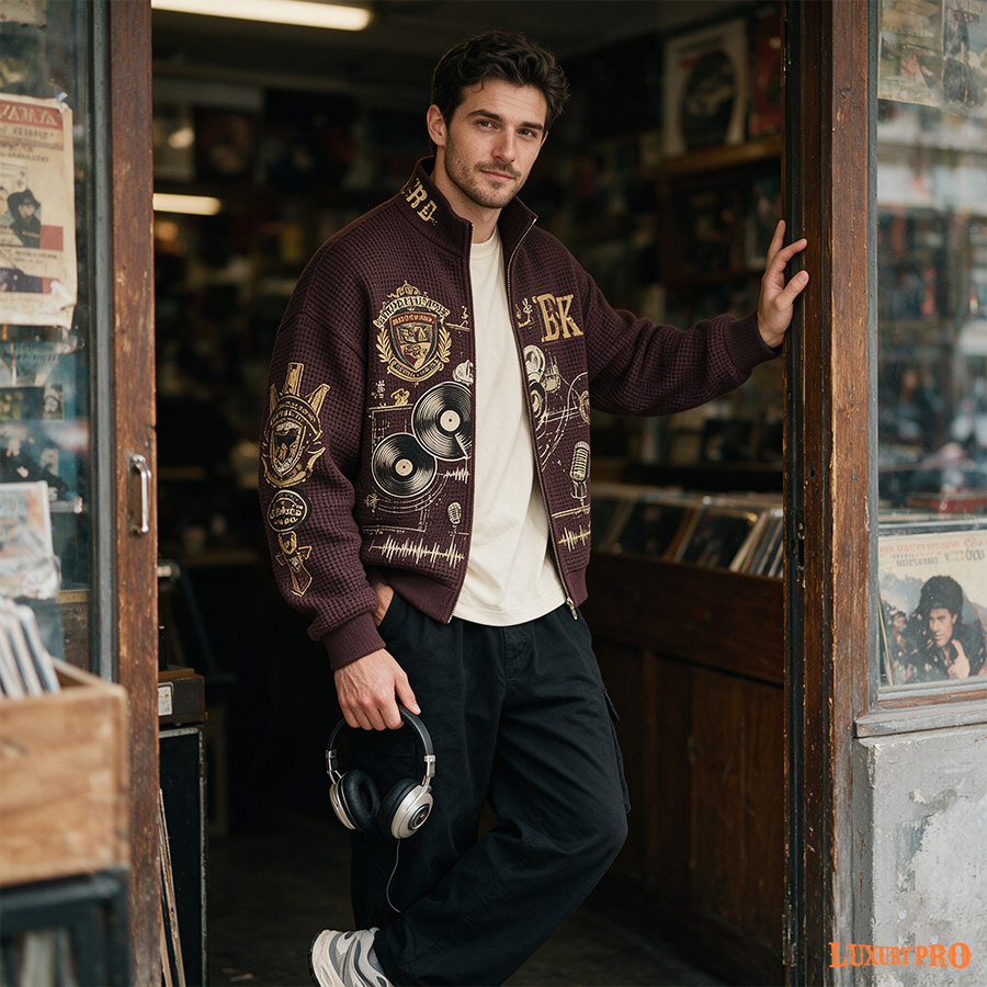 2D Waffle Knit Full-Zip Sweatshirt