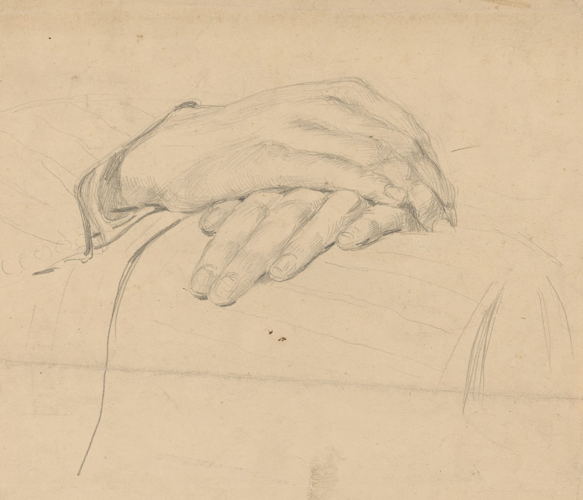 Studie van handen voor het onvoltooide olieverfschilderij van de Nederlandse rec