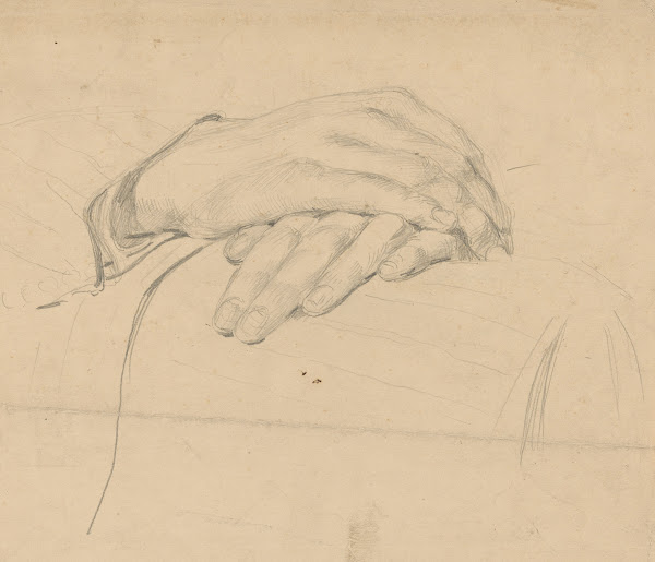 Studie van handen voor het onvoltooide olieverfschilderij van de Nederlandse rec