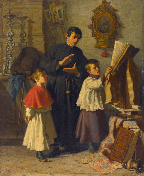 La leçon de chant des enfants de choeur dans une sacristie à Rome 1860