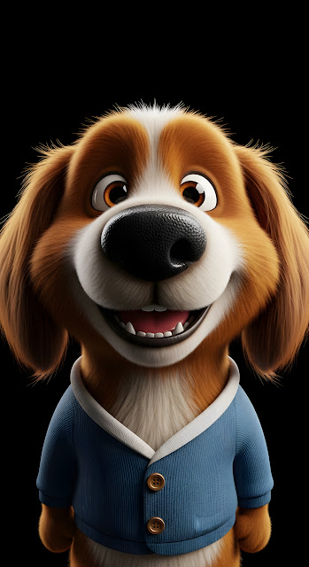 Adorable 3D Render of a Fluffy Brown Cartoon Puppy on a Black Background - Free mobile Wallpaper