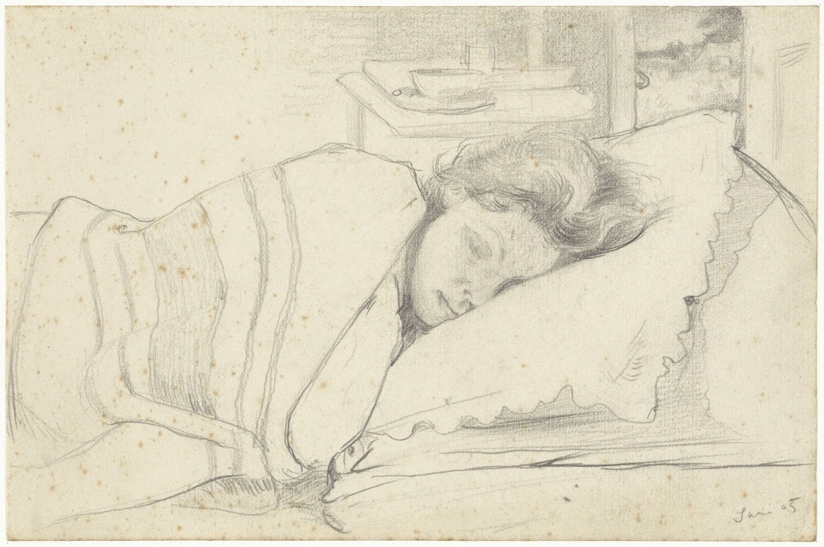 Vrouw van Richard Roland Holst in bed naar rechts 1905