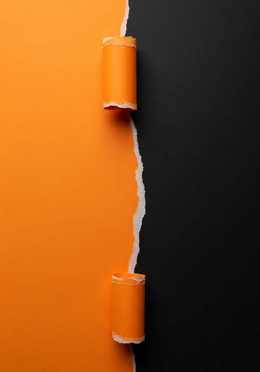 Orange Black Torn Paper Abstract