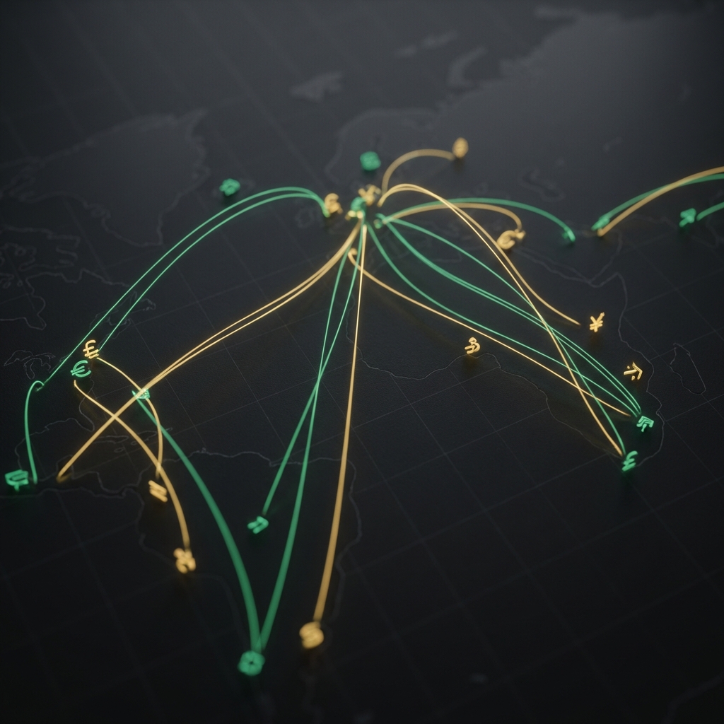 Close up of on chain transfer lines converging on exchange icons on a dark map background illustrating why is crypto crashing