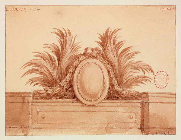 Dessin dornement pour ou daprès le couronnement décoratif dune porte 54 rue de L