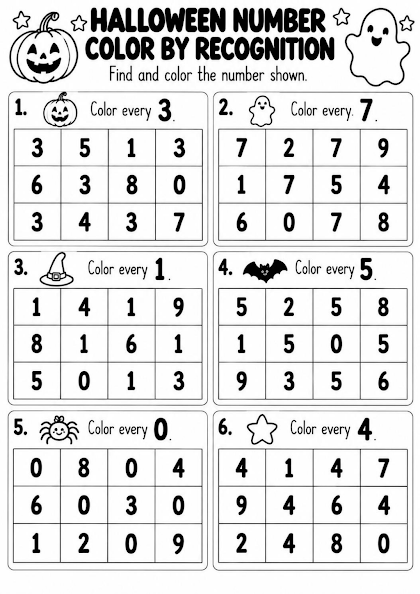Halloween Number Color by Recognition