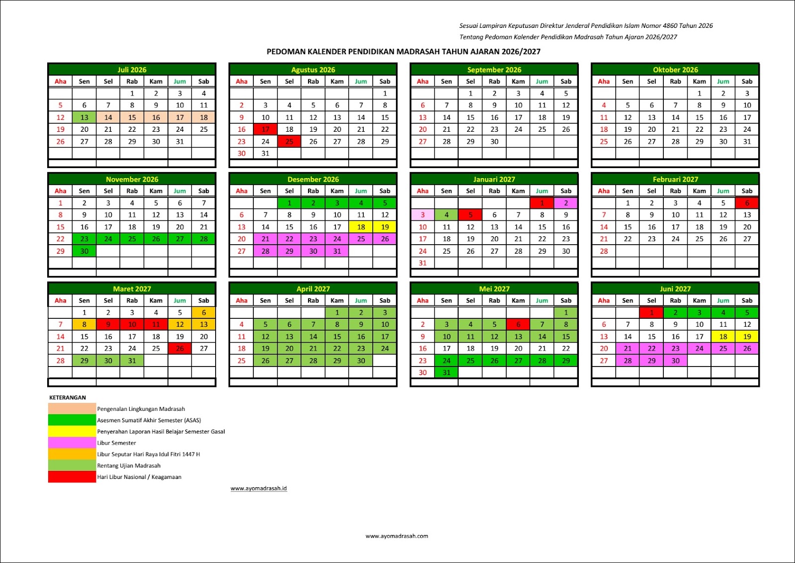 Kalender Akademik Madrasah 2026-2027