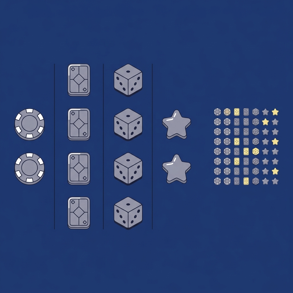 Minimal 2D vector infographic showing four selection columns with stacks of 2 3 4 and 2 icons and a compact grid of 48 tokens representing total combinations pick 4 calculator