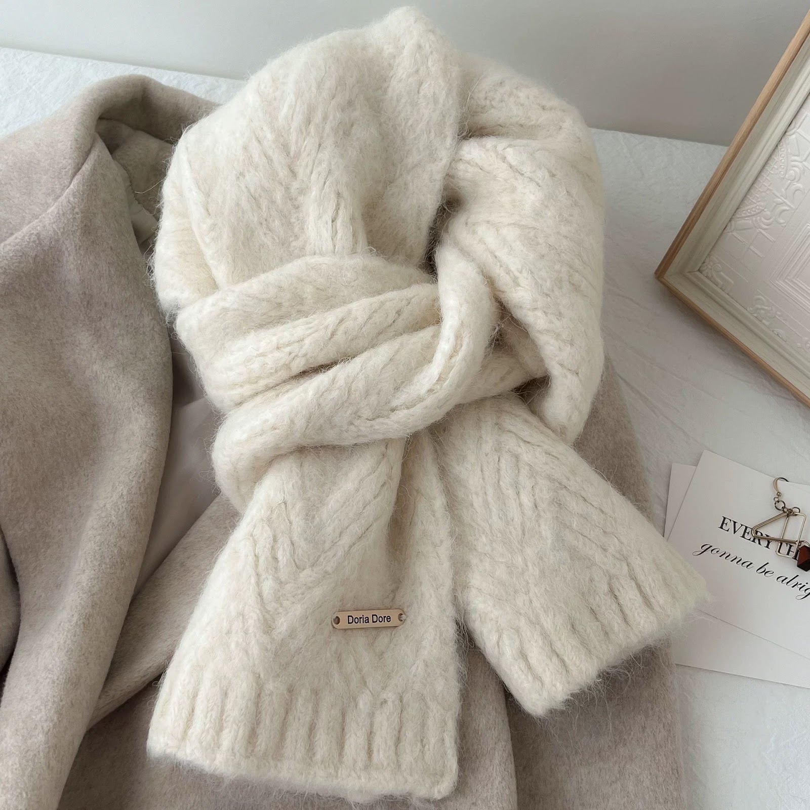 Alpaca Wool Blend Knitted Scarf, 22x162 cm