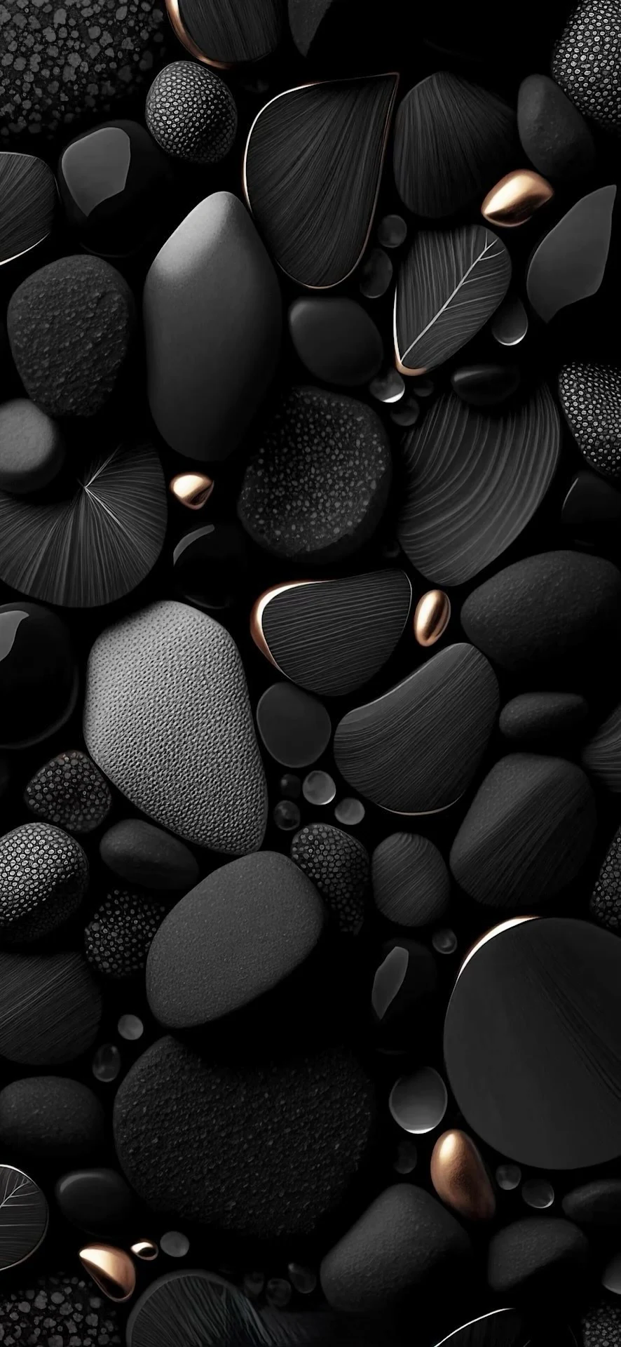 Minimalist Black Textured Stones and Copper Accents - Free 4K mobile Wallpaper