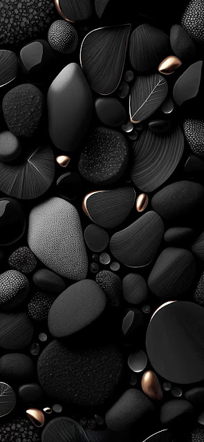Minimalist Black Textured Stones and Copper Accents - Free mobile Wallpaper