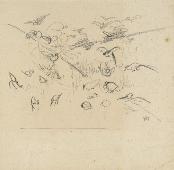 Schets voor illustratie in Hoe de vogels aan een koning kwamen 1891