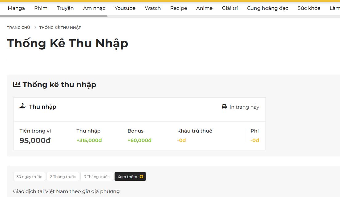 thống kê thu nhập top share