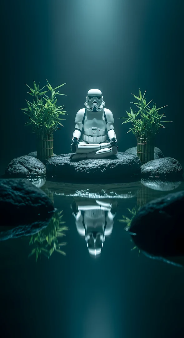 Zen Stormtrooper Meditation in Bamboo Rock Garden