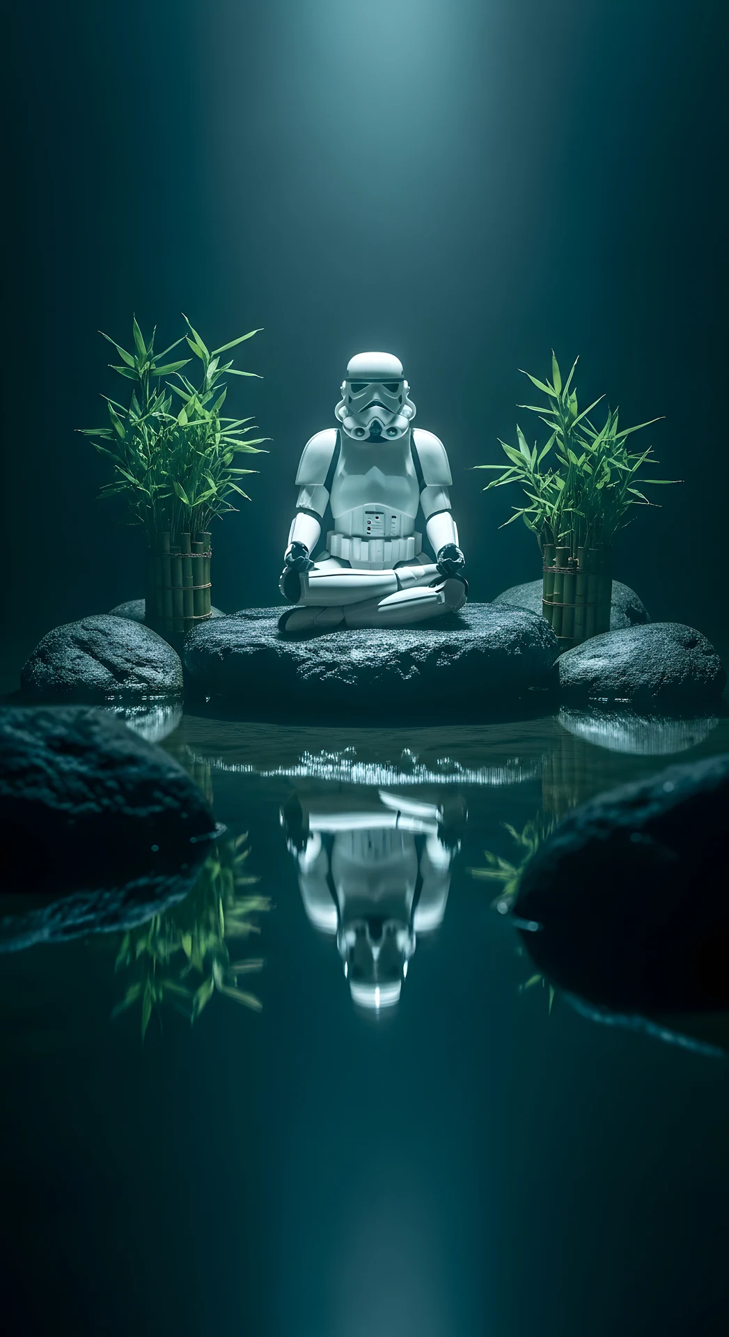 Zen Stormtrooper Meditation in Bamboo Rock Garden - Free 4K mobile Wallpaper