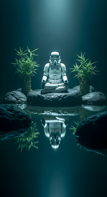 Zen Stormtrooper Meditation in Bamboo Rock Garden - Free mobile Wallpaper