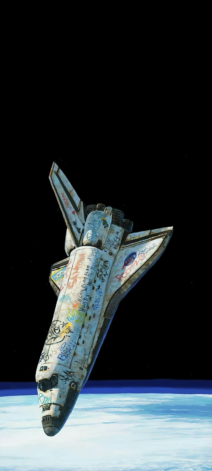 Graffiti Covered Space Shuttle - Digital Illustration Full HD iPhone Wallpaper (1080x2400)