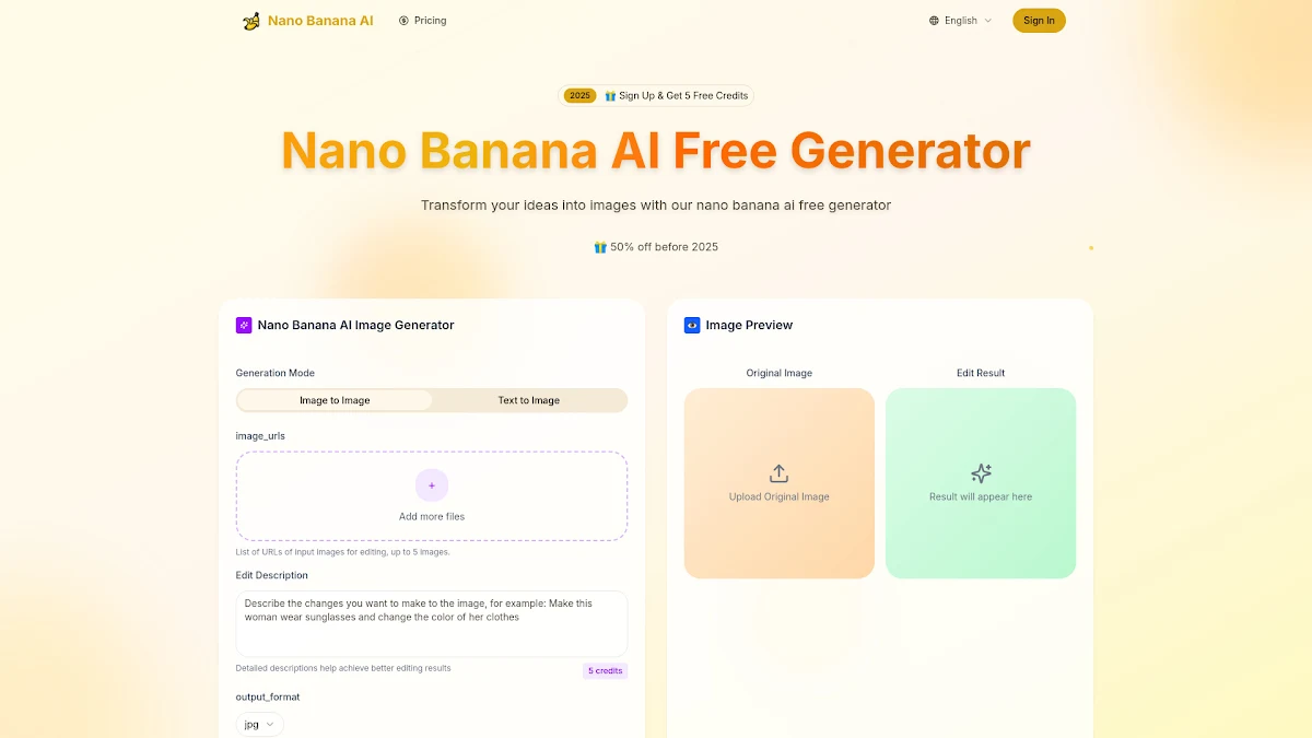 Captura de nano banana ai free