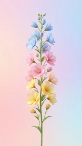 Stylized Botanical Illustration of a Flower Stalk with Multi-Colored Petals
