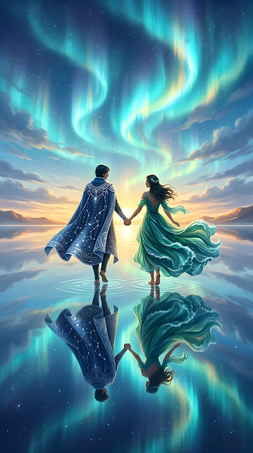 Ethereal Figures on Glassy Ocean at Dawn - Free mobile Wallpaper