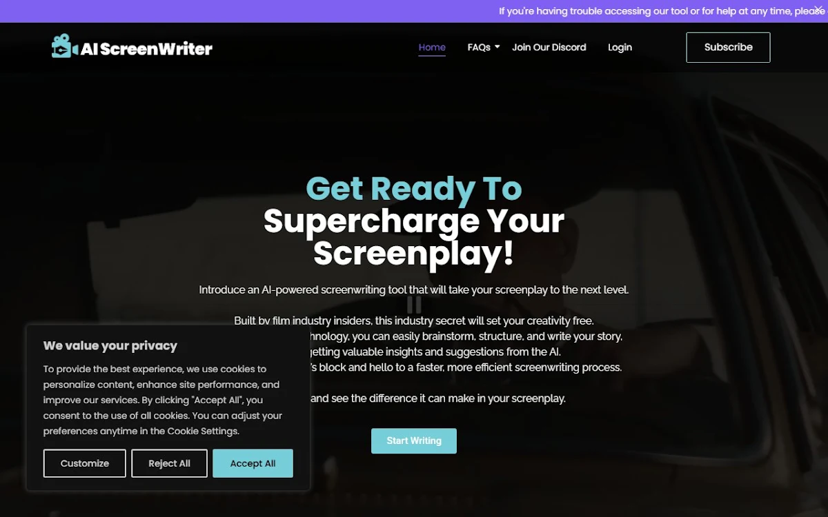 Captura de AI Screenwriting Tool