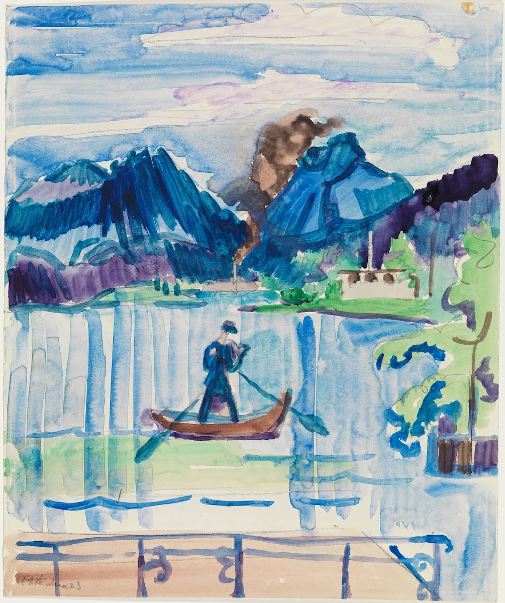 Bergsee mit Ruderer ca 1934