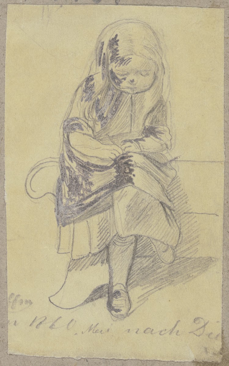Schreibendes kleines Mädchen 1860