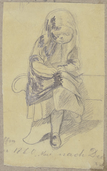 Schreibendes kleines Mädchen 1860