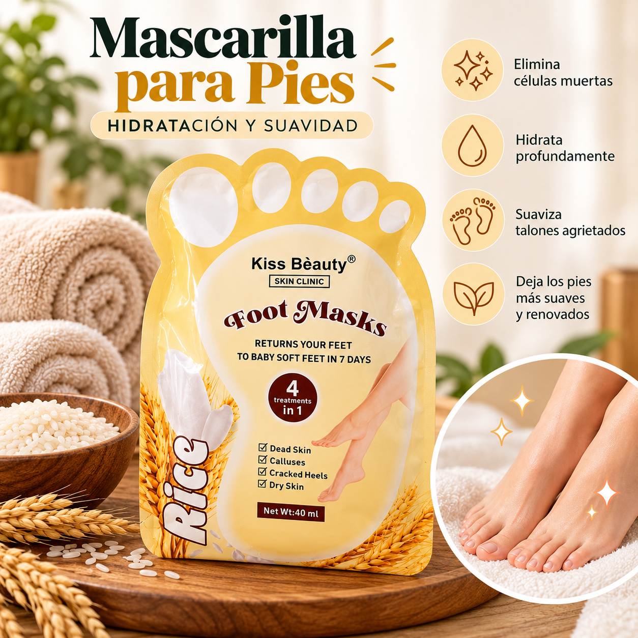 Mascarilla exfoliante para pies de arroz