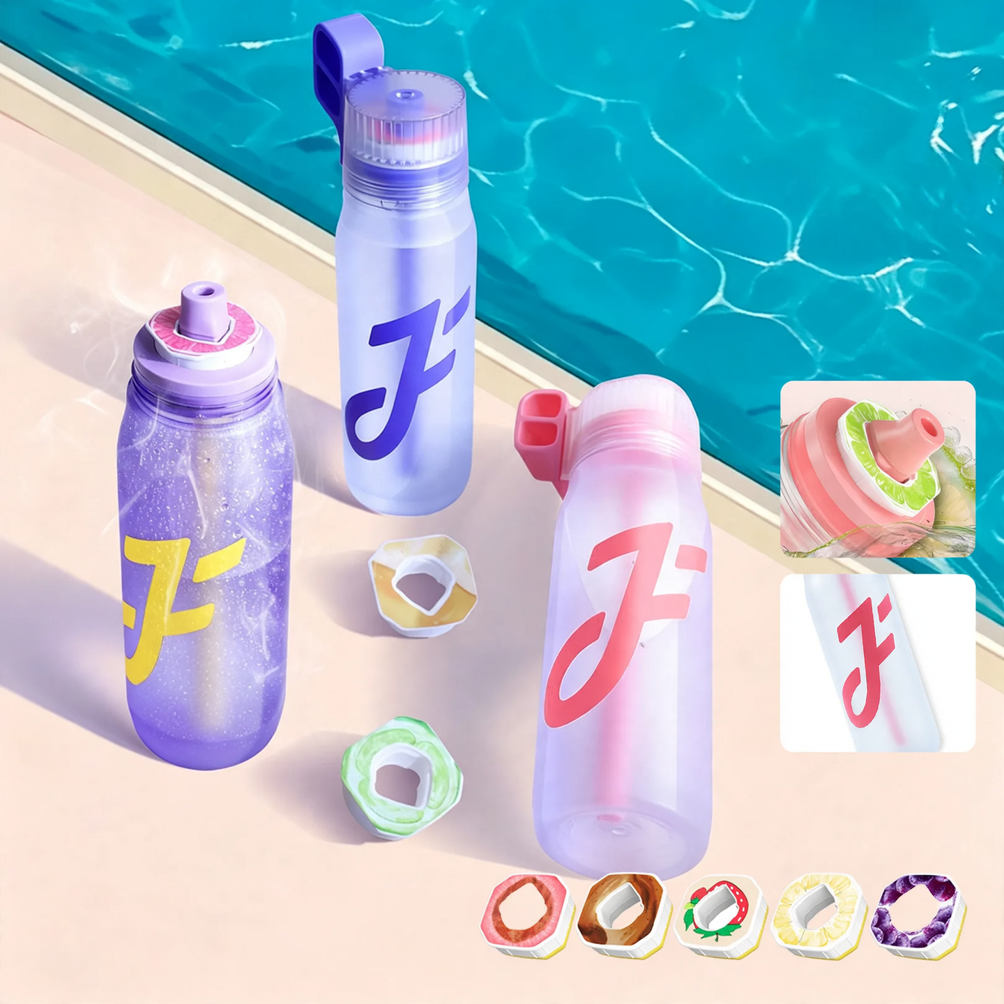 Tritan water bottle with aroma ring, 650–1000 ml, with straw