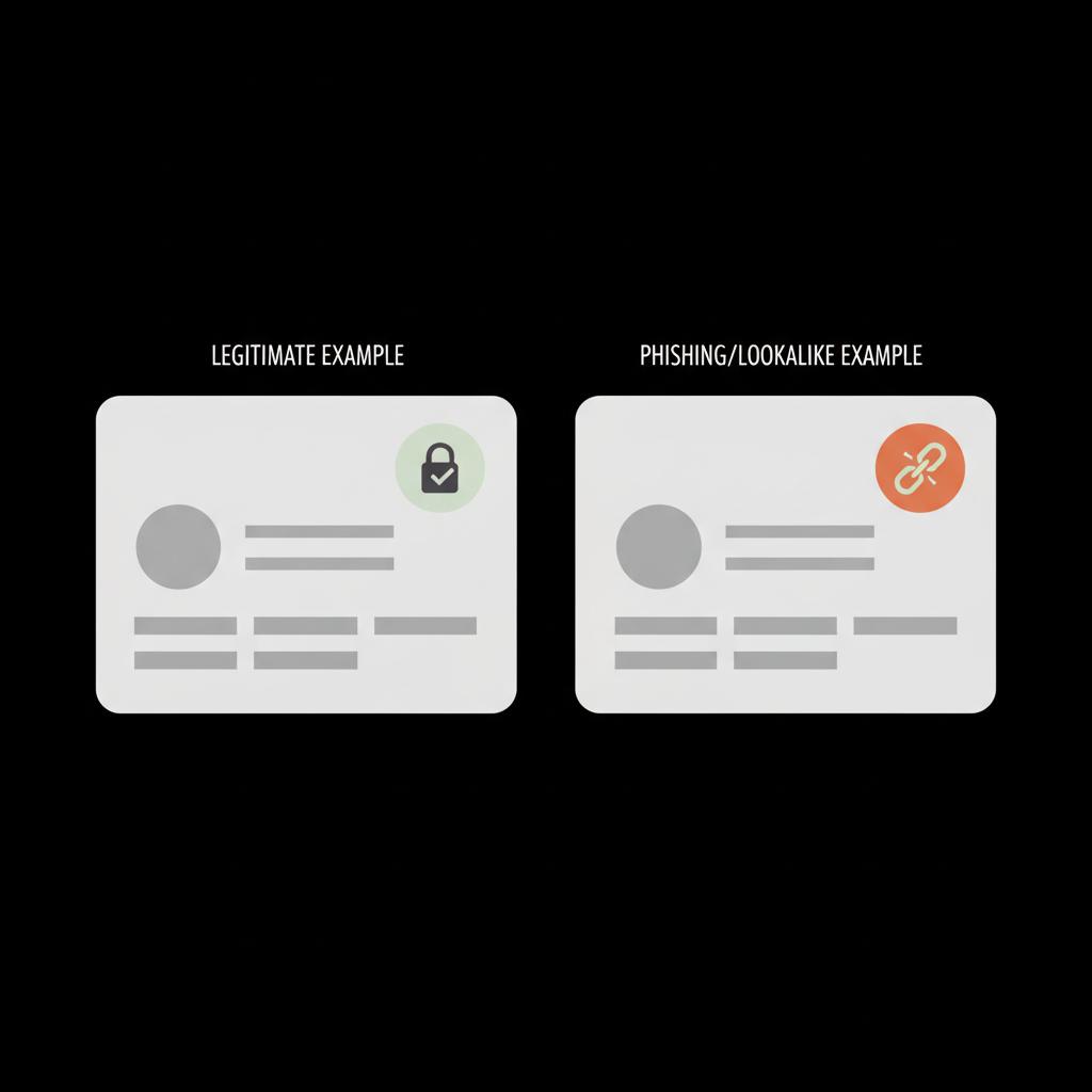 Minimalist vector infographic of two side-by-side email preview cards showing a secure padlock badge versus a warning icon to compare legitimacy — is microsoft recovery email legit