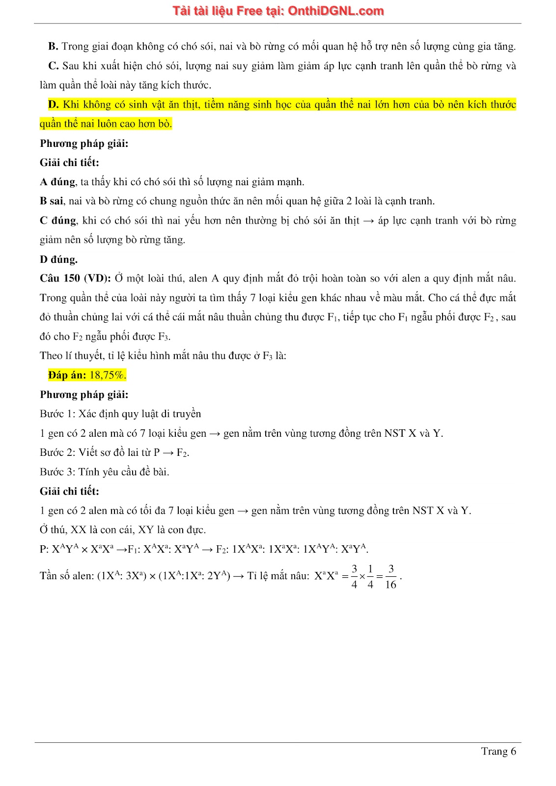 150 bài tập môn Sinh học - Ôn thi ĐGNL ĐHQG HN Phần 2