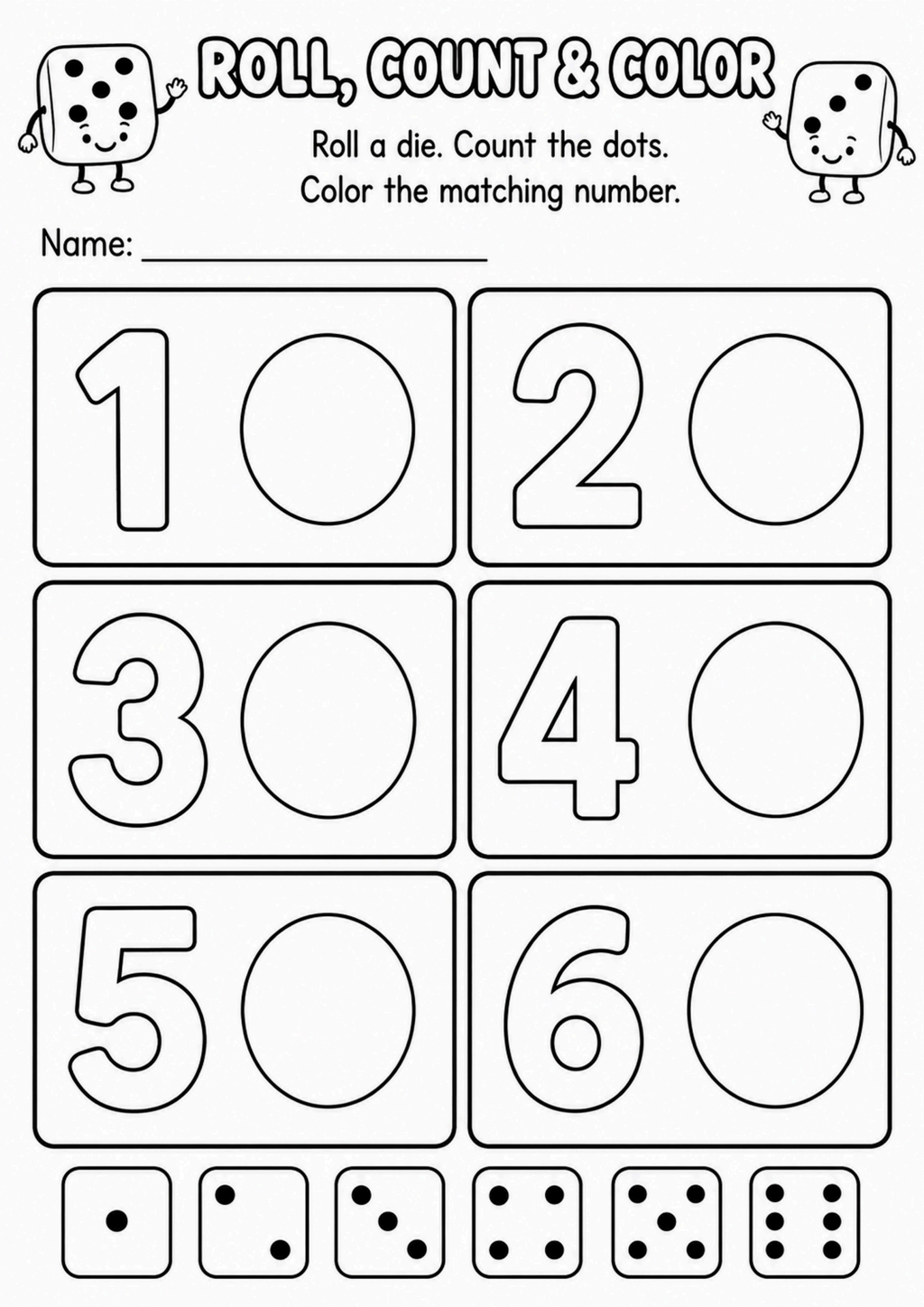 Roll Count and Color Worksheet