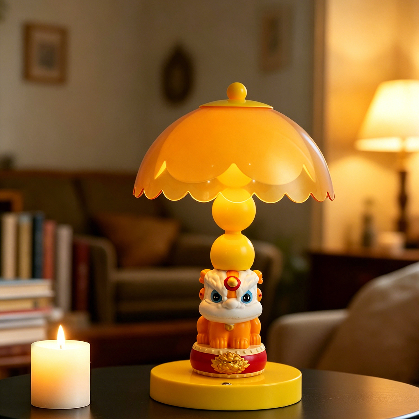 Chinese Lion Dance Mushroom Table Lamp