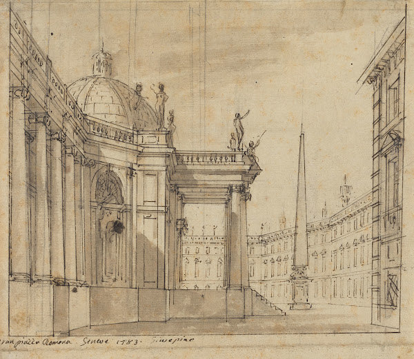 Stage Design  A Piazza with a Domed Church and an Obelisk 1783