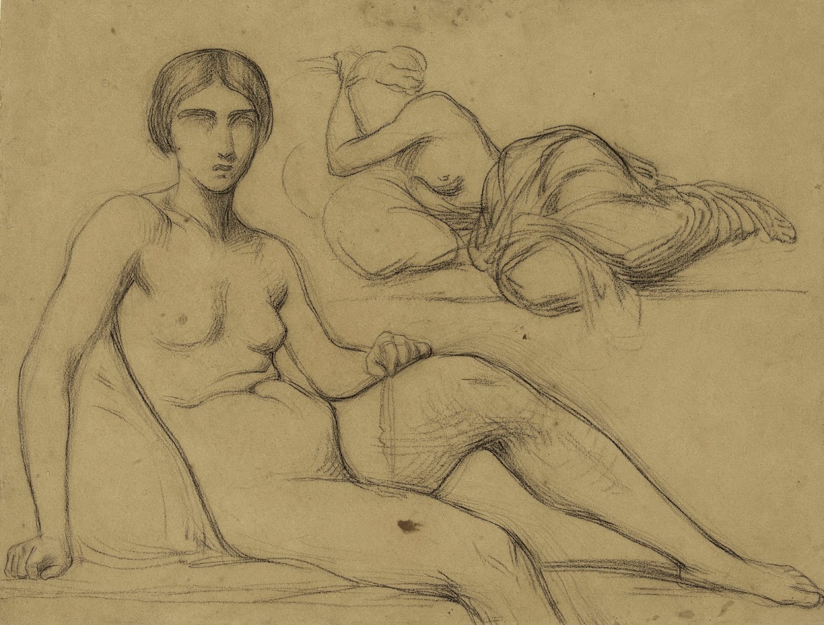 Femme nue assise et femme demie nue couchée 19th century