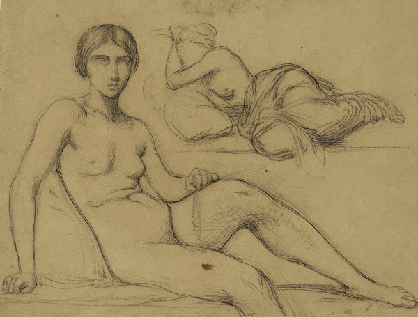 Femme nue assise et femme demie nue couchée 19th century