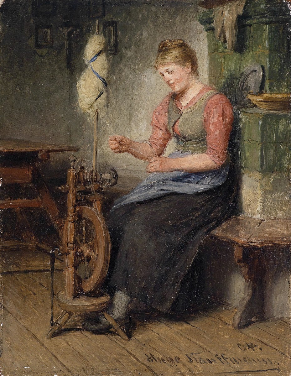 Mädel am Spinnrad 1904