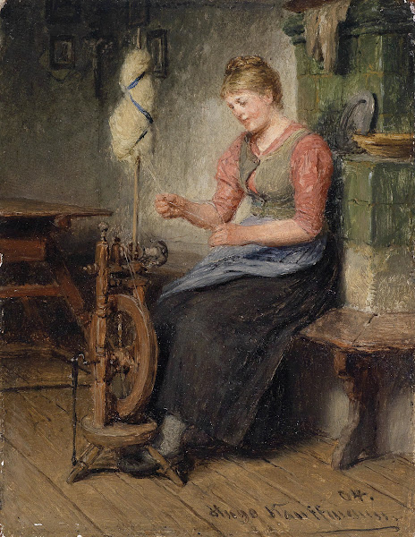 Mädel am Spinnrad 1904