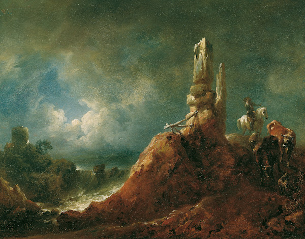 Landschaft mit Ruine und Reiter bei Mondschein 1771