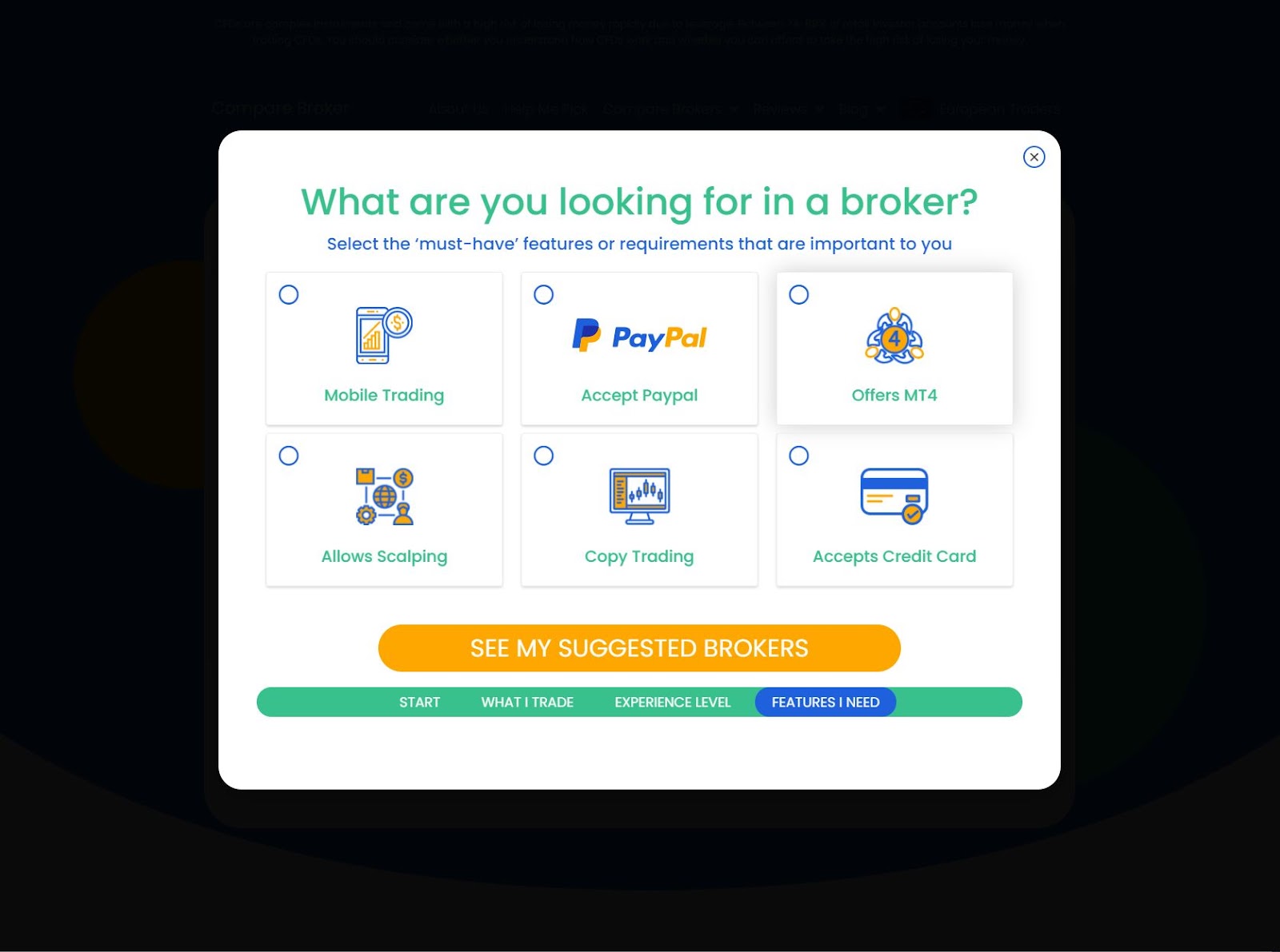 Compare broker select features page