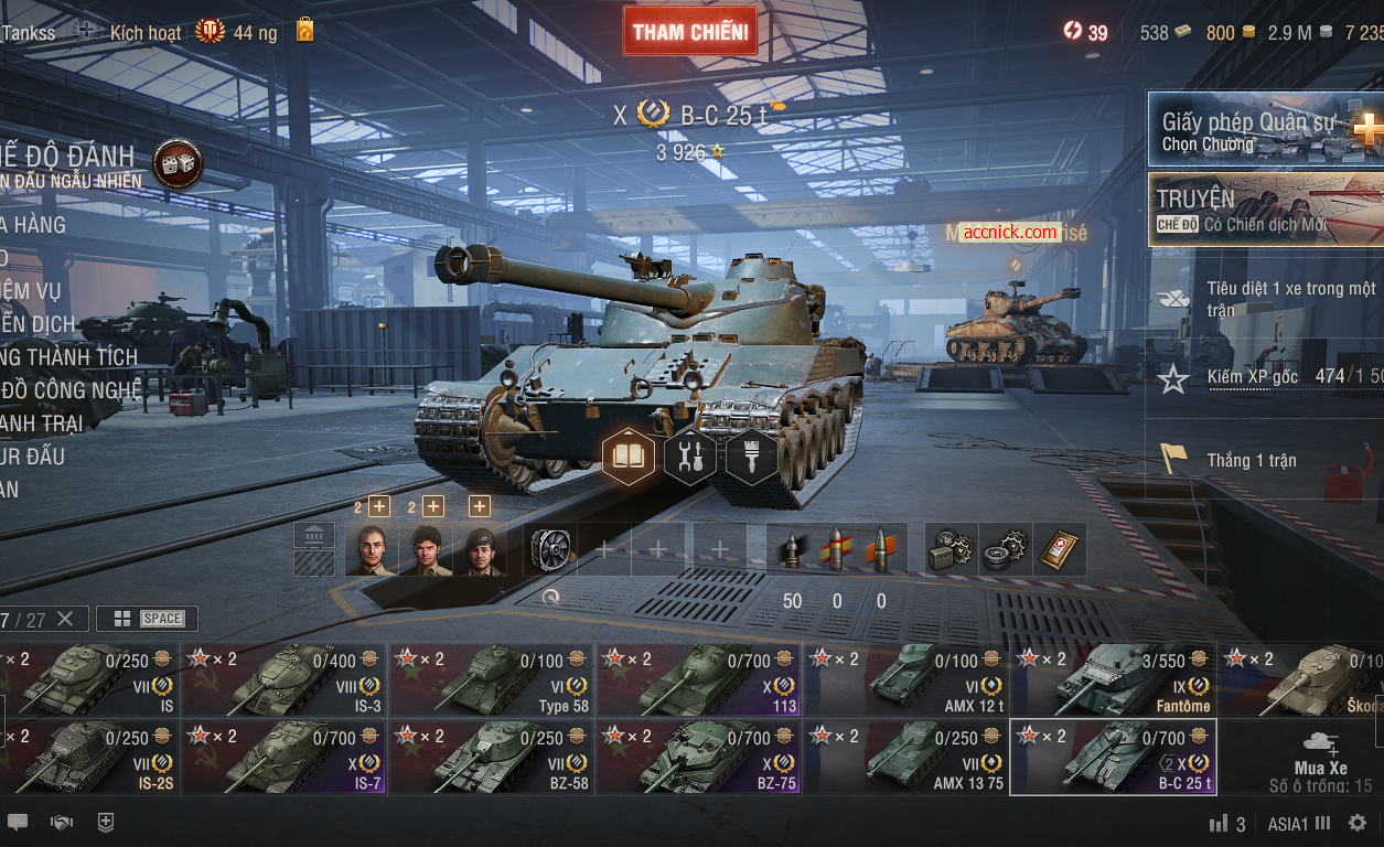 Acc World of Tanks PC gồm 6 tank X BZ-75, 113, IS-7, T-62A,...
