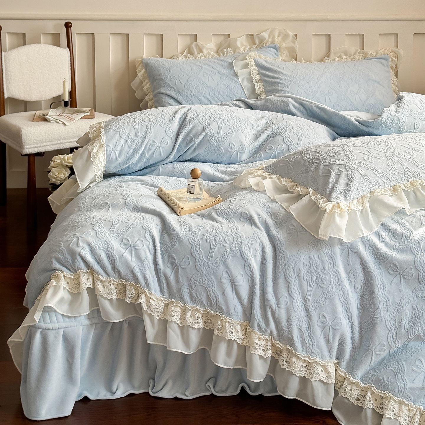 Bedding set, 4-piece, milk fiber, floral pattern